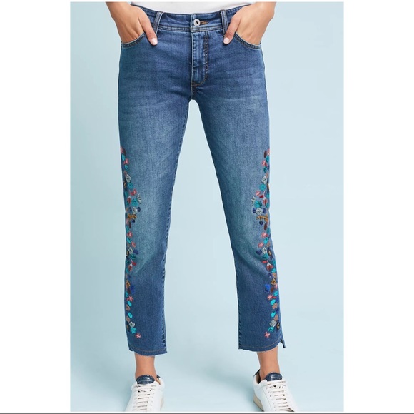 Pilcro by Anthropologie Embroired Slim Cropped Jeans - Picture 1 of 13
